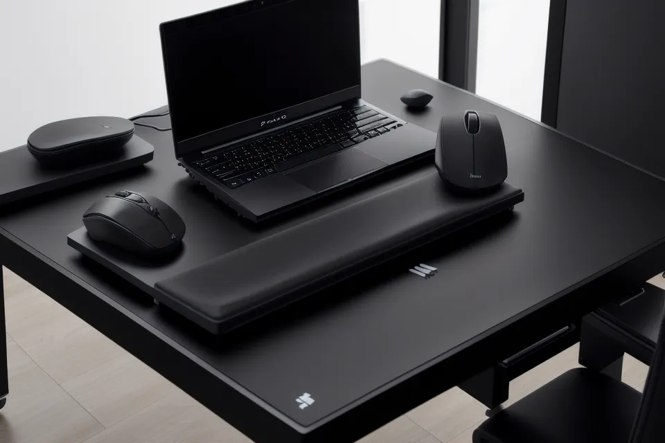A slim black phenolic keyboard tray showing a slight negative tilt adjustment.