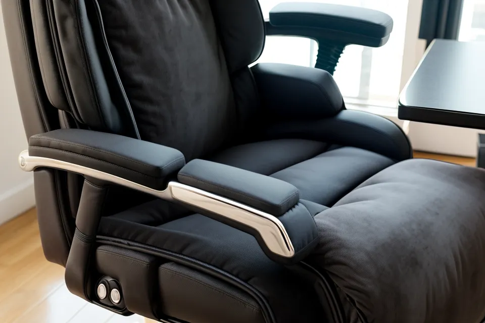 Comparison of a plush executive chair and a minimalist mesh office chair.
