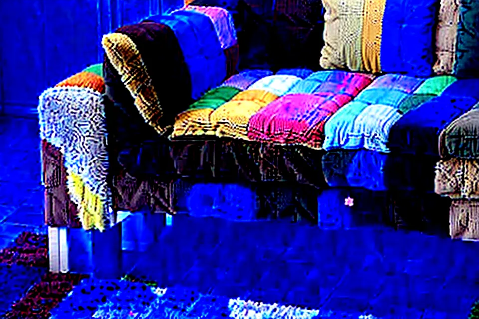 Cleaning a spill on a modular sofa with a toddler toy nearby.