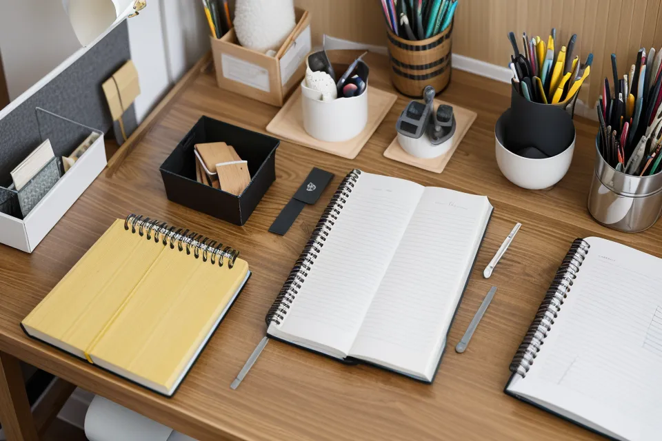 Close-up of high-quality walnut wood grain and a slim desk drawer.