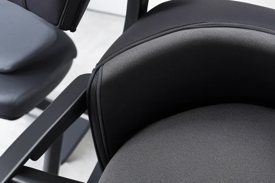 Close-up of the flexible LiveBack technology on a Steelcase Leap V2 chair.