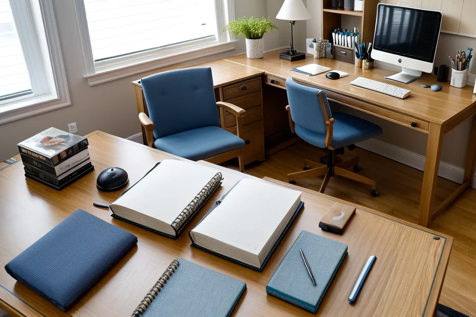 A height-adjustable standing desk paired with a comfortable executive office chair.