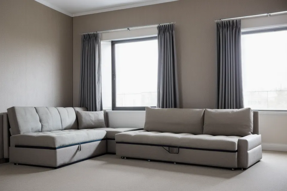 A Joybird sleeper sofa partially unfolded showing the internal mattress and frame.