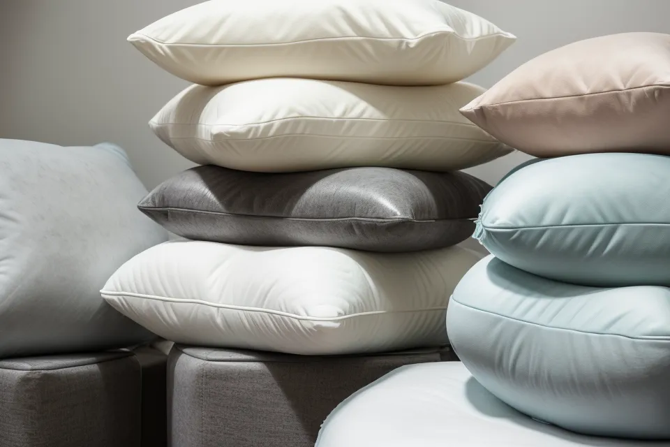 Mismatched pillows on a worn office chair showing poor ergonomic support