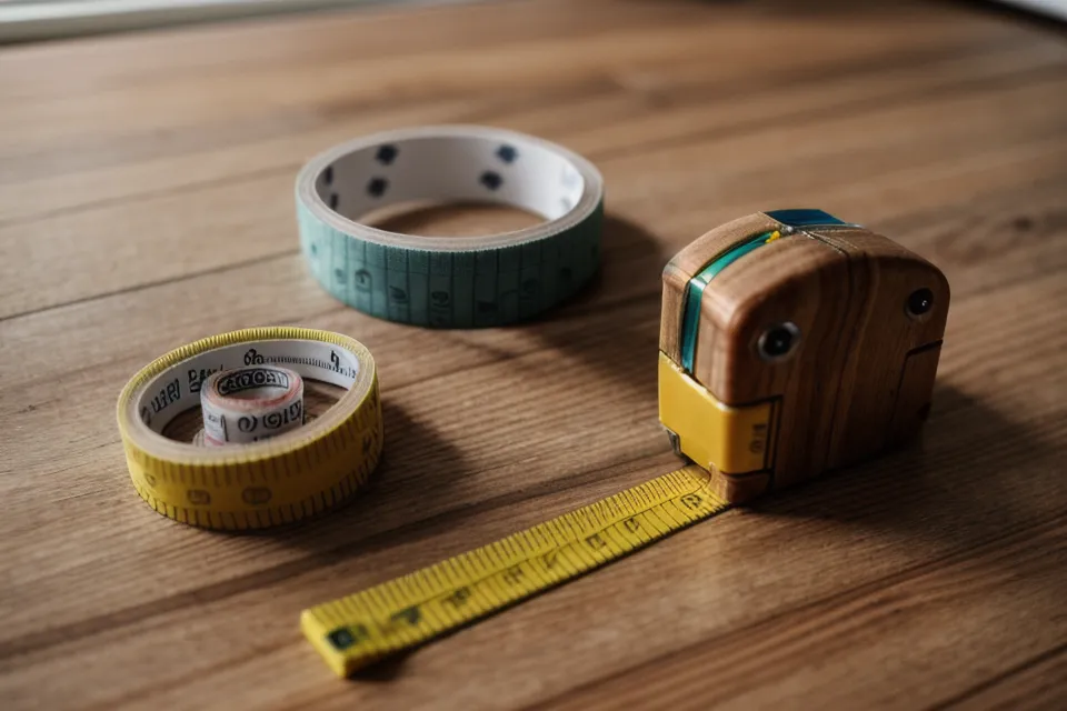 A close-up of a measuring tape marking 29 inches against a desk leg in a bedroom.